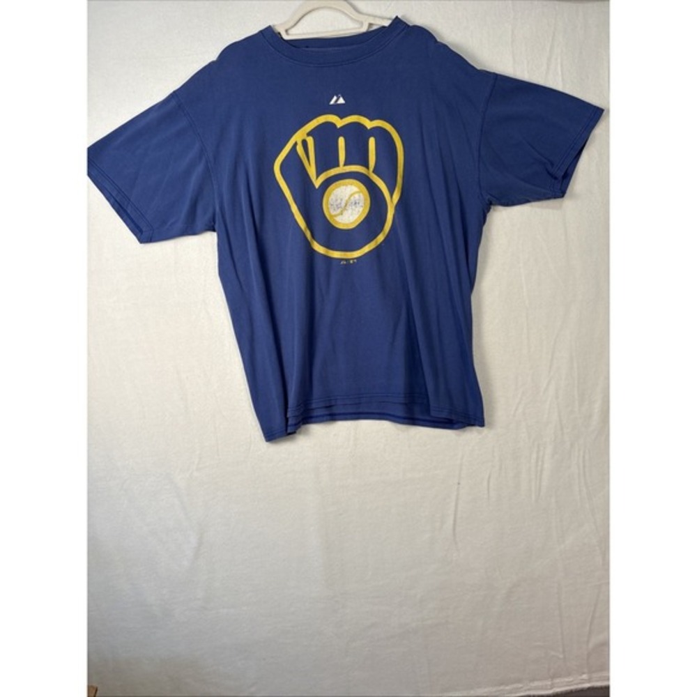 Milwaukee Brewers Majestic Cooperstown Collection T-Shirt Sz XL Blue Vtg K1178